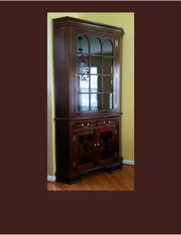 handmade mahogany corner cabinet with inlayed doors and stringing